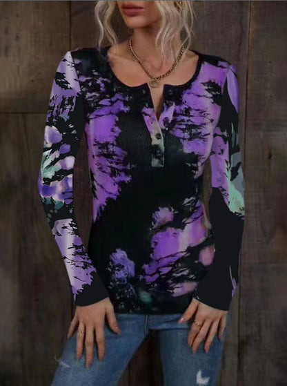 Damen Langarmshirt Bunt Farbverlauf Trendy