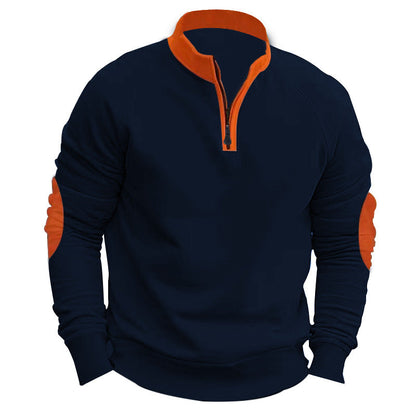 Herren Sportpullover Viertelreißverschluss Kontrastärmele Modern