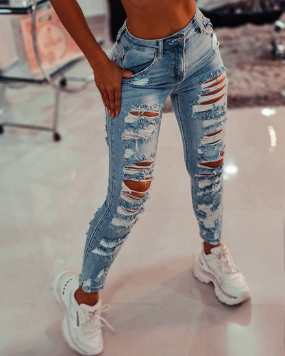 Damen Skinny Jeans Ripped Fashion Look