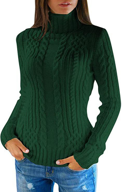 Damen Strickpullover Hochkragen Zopf Muster Elegante Kleidung