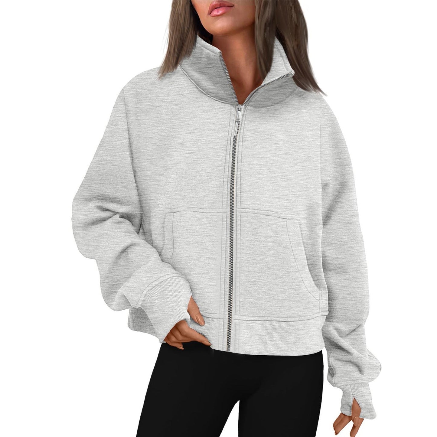 Damen Sweatjacke Bequem Hochkragen Style