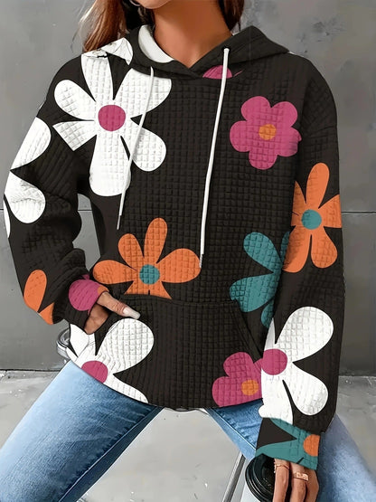 Damen Pullover Blumenmuster Kapuze Freizeit