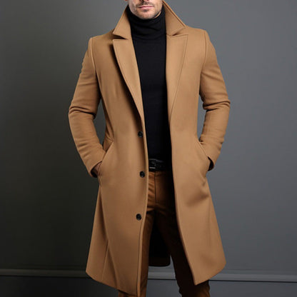 Klassischer Trenchcoat Damen Tailliert Wollmix Knielang