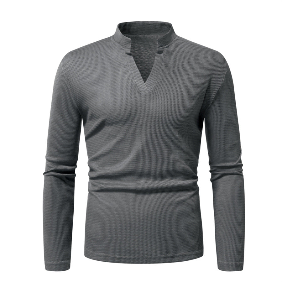 Herren Langarmshirt Modern Stehkragen Strukturiert