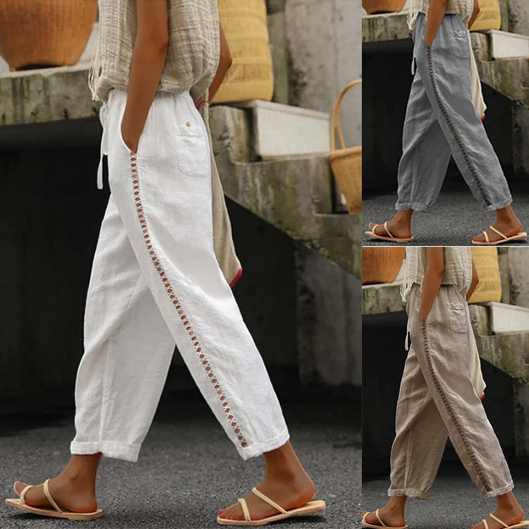 Damen Leinenhose Lässig Spitze Sommerstyle - IdealeKleiden