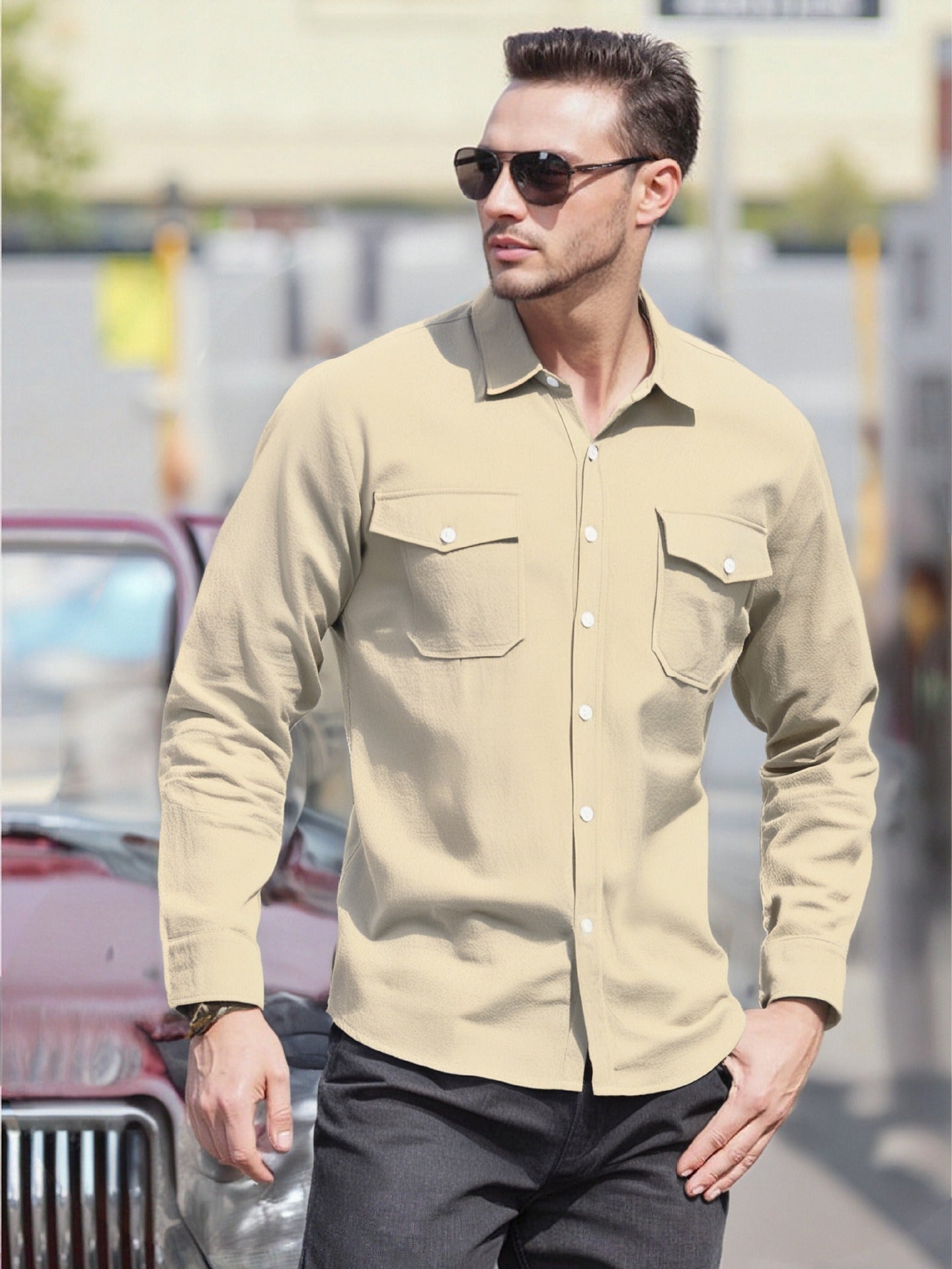 Herren Langarmhemd Modern Entspannt