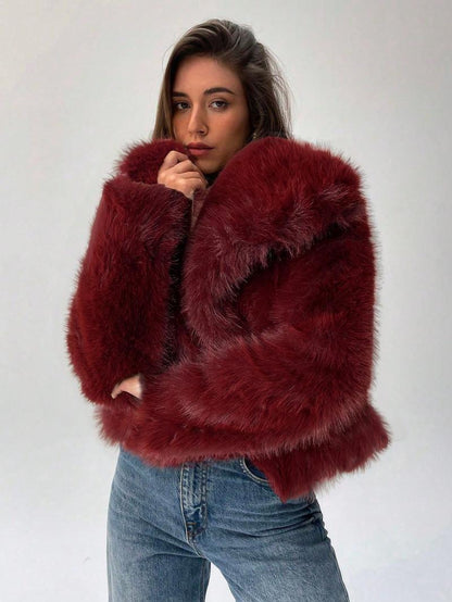 Damen Stylish Kunstpelz Jacke Oversized Ärmel Trendy
