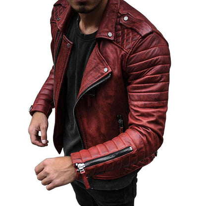 Herren Lederjacke Bikerstil Robust mit Reißverschluss