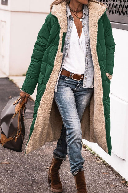 Damen Steppjacke Lang Kuschelig Fleece Winterjacke