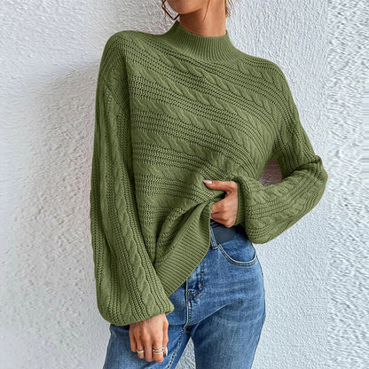 Damen Pullover Zopf Muster Winterwarm