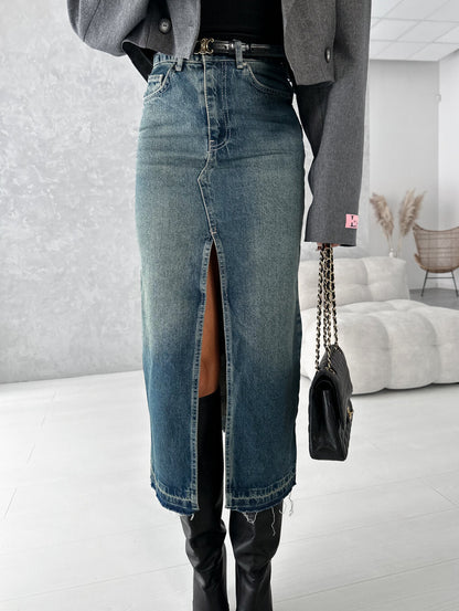 Damen Jeansrock Highwaist Ripped Distressed Look