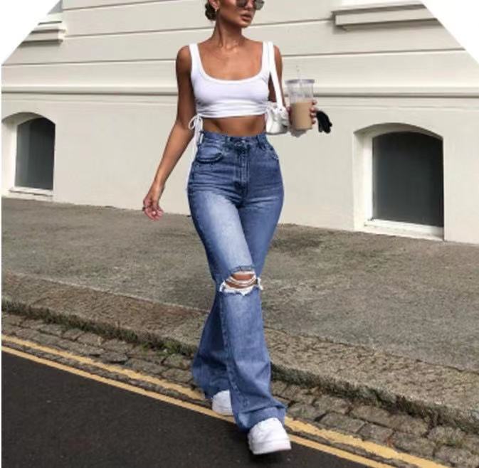 Damen Flare Jeans Trendy Ripped Design