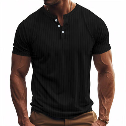 Herren Kurzarm Henley-Shirt Streifenmuster Praktisch
