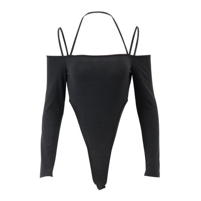 Damen Body mit Offenen Schultern Langärmlig Elegantes Oberteil