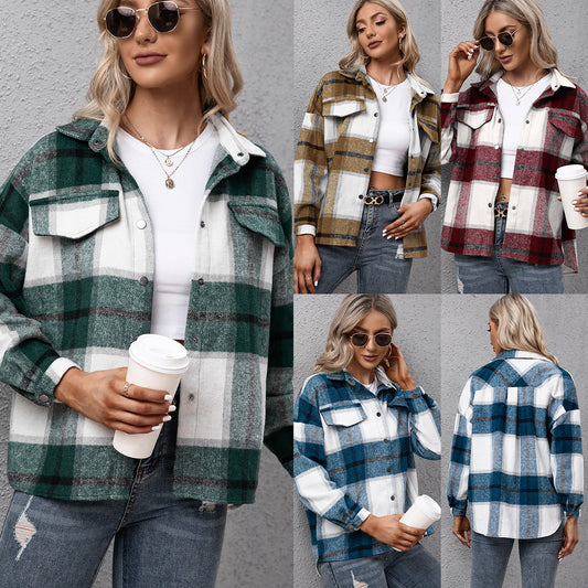 Damen Karo Overshirt Lässig Modern - IdealeKleiden