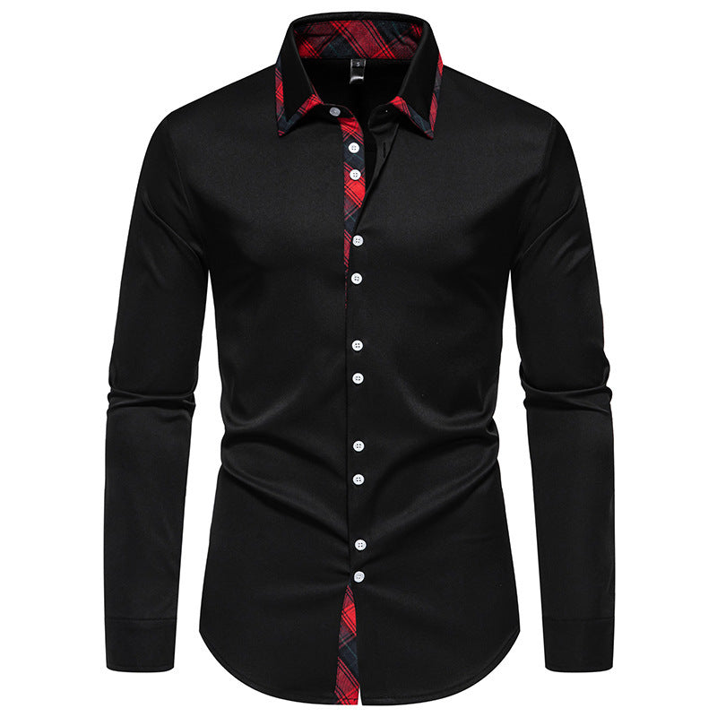 Herren Hemd Elegant Langarm Kontrast Kragen