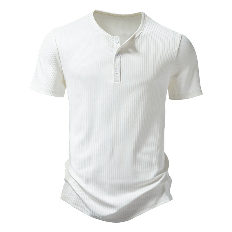Herren Kurzarm-Shirt Modern Strukturiert Knopf-Details