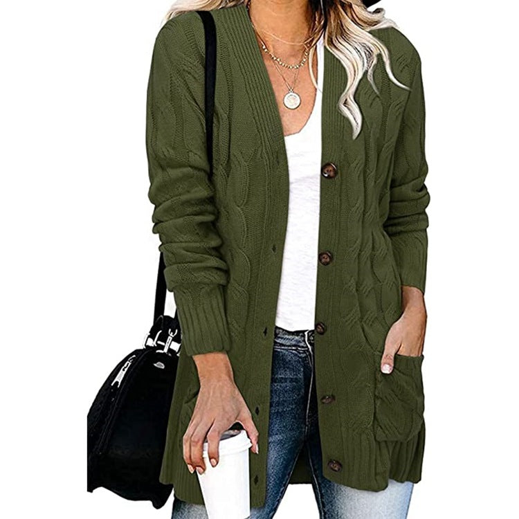 Damen Strickjacke Zopfmuster Mit Taschen