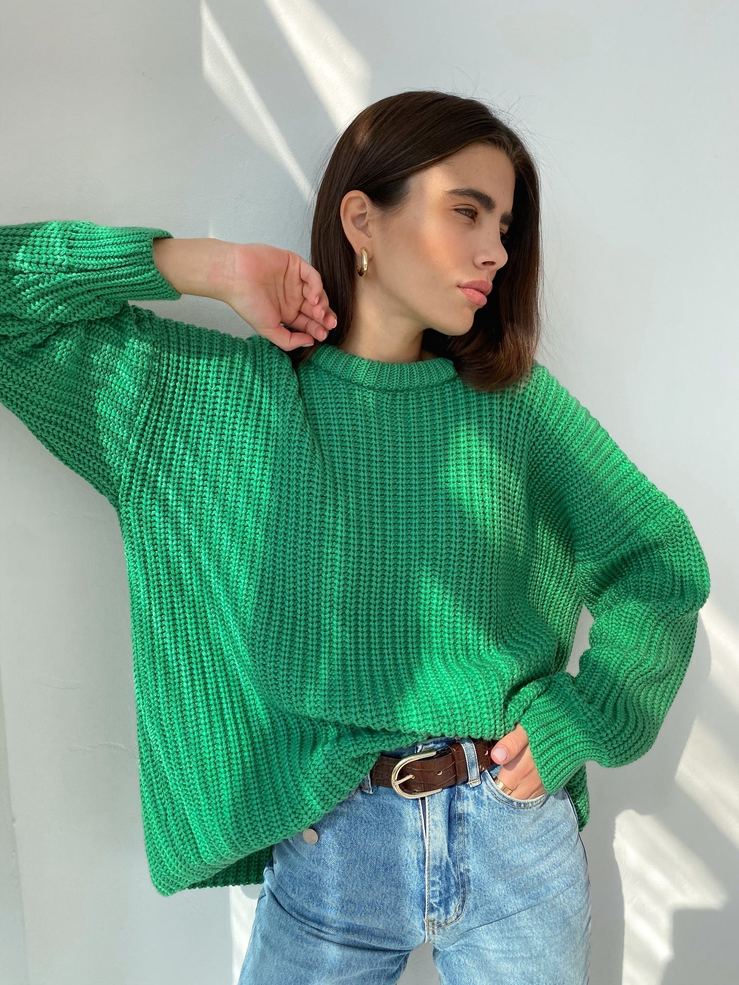 Große Strickjacke Rippmuster Entspanntes Design