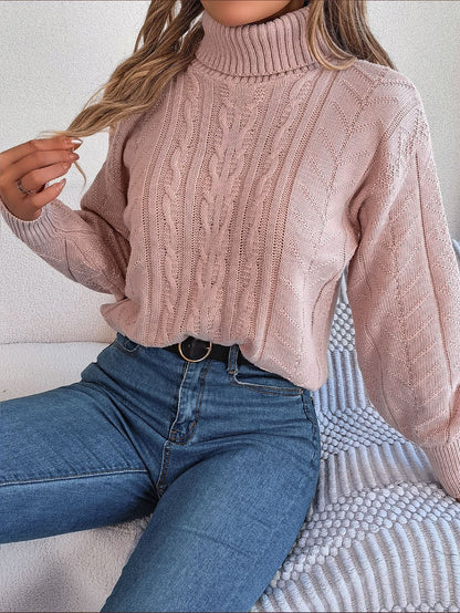 Damen Strickpullover Stehkragen Zopf Muster