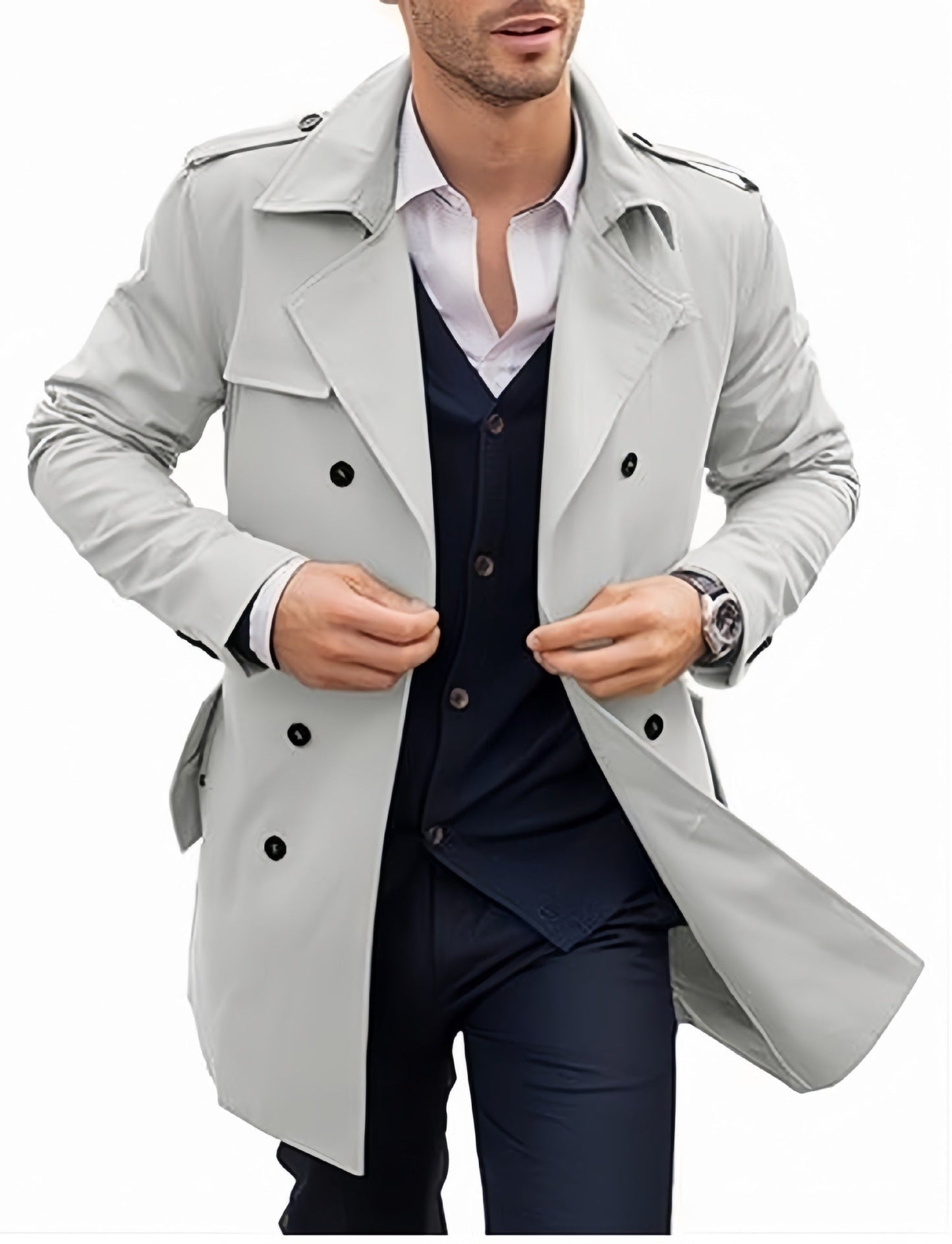 Herren Trenchcoat Elegant Strukturiert Doppelreihen Knöpfe