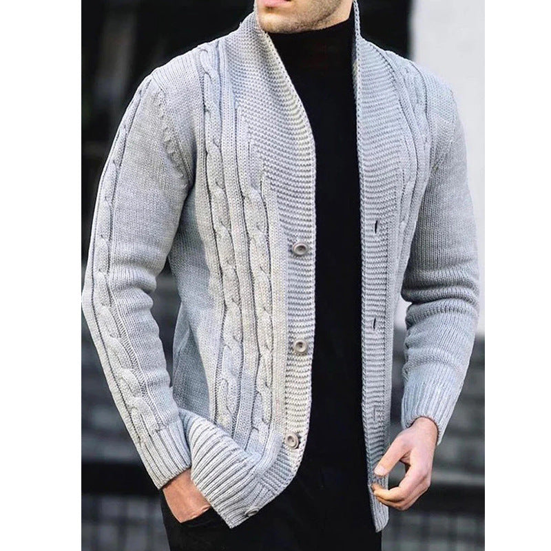 Herren Strickjacke Robust Zopfmuster Knopfverschluss