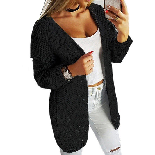 Damen Cardigan Lässig Offen V-Ausschnitt - IdealeKleiden
