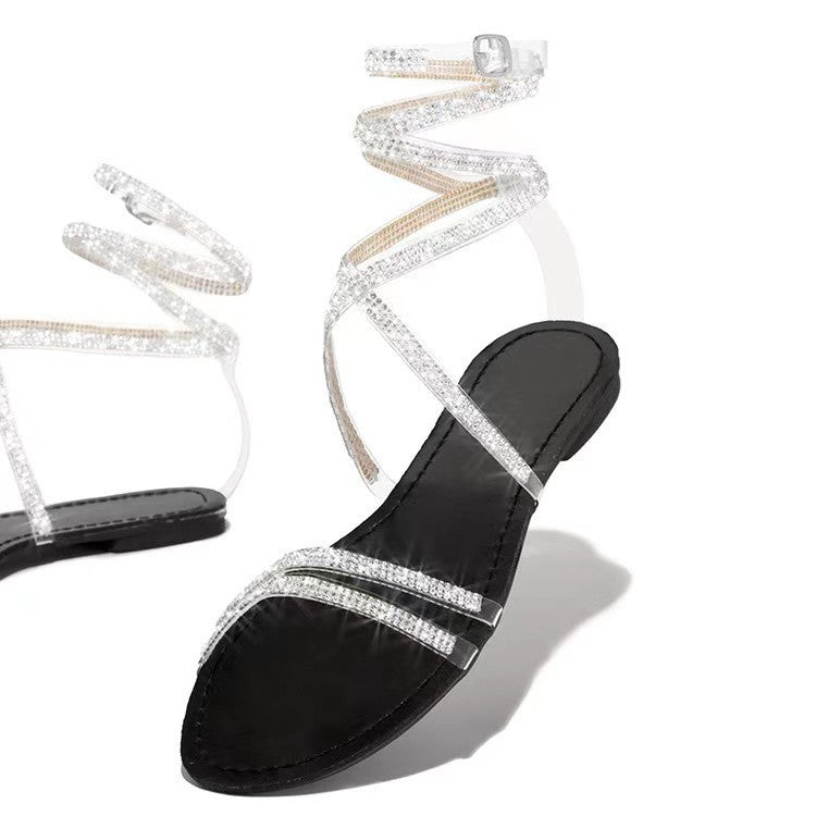 Damen Sandalen Glitzer Strass Schuhe Abendkleid