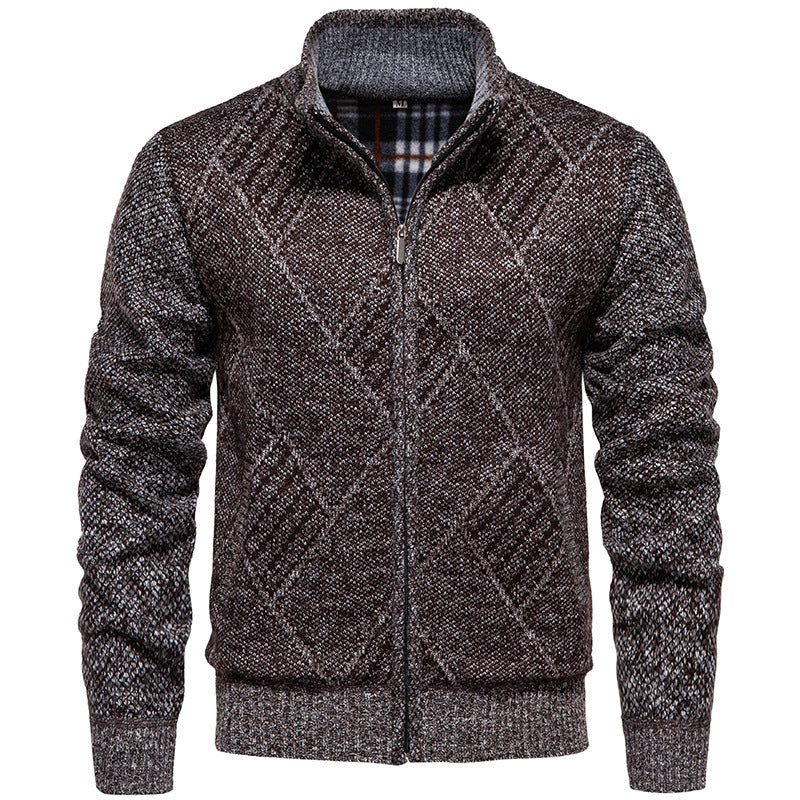 Herren Strickjacke Modern Zopf Muster Hochkragen