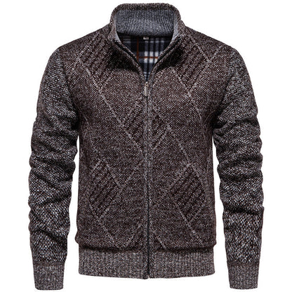 Herren Strickjacke Modern Zopf Muster Hochkragen