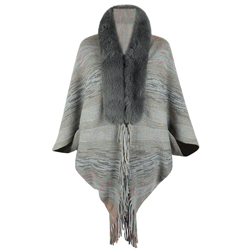 Damen Poncho Elegant Kunstfell Kragen Frauen Mantel