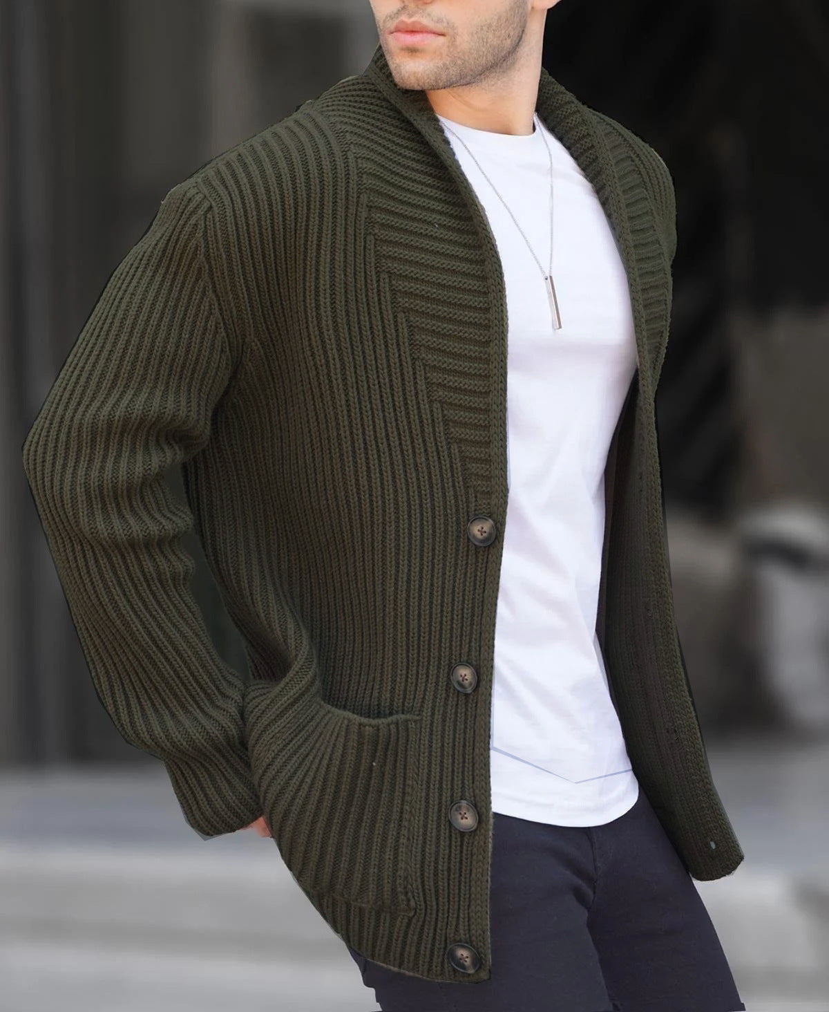 Herren Pullover Strickjacke Modern Knopfdesign