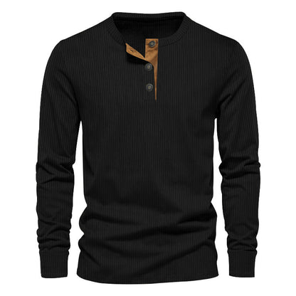 Herren Langarm-Shirt Struktur-Oberfläche Dekor-Knöpfe