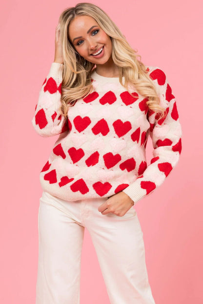 Damen Pullover Herz Muster Weich