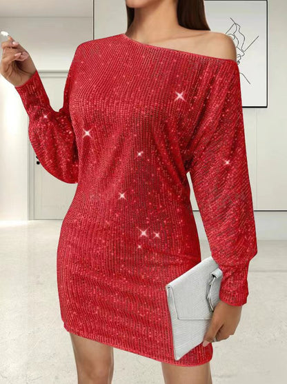 Damen Partykleid Elegant Asymmetrisch Glitzer