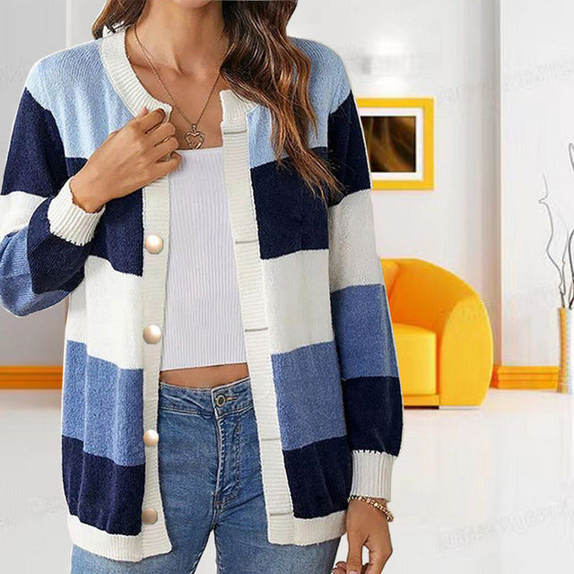 Damen Strickjacke Frühling Streifen Look