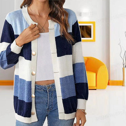 Damen Strickjacke Frühling Streifen Look