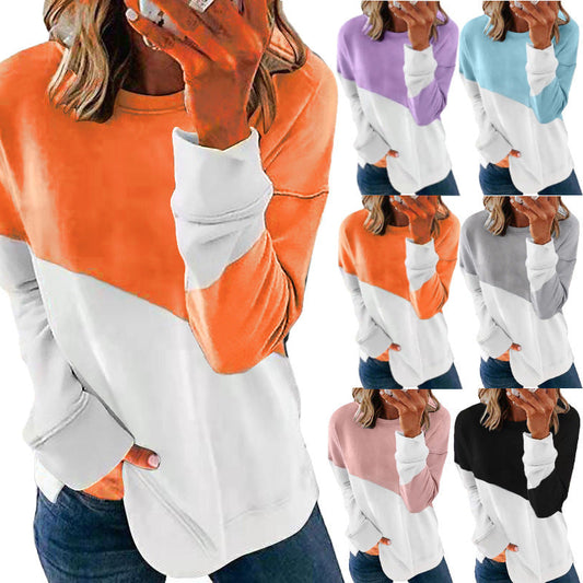 Damen Sweatshirt Trendy Farbblock Rundhals - IdealeKleiden