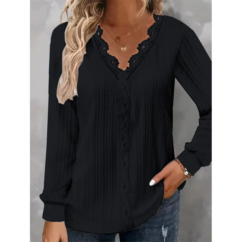 Damen Bluse Elegant Spitze Blumenmuster Langarm
