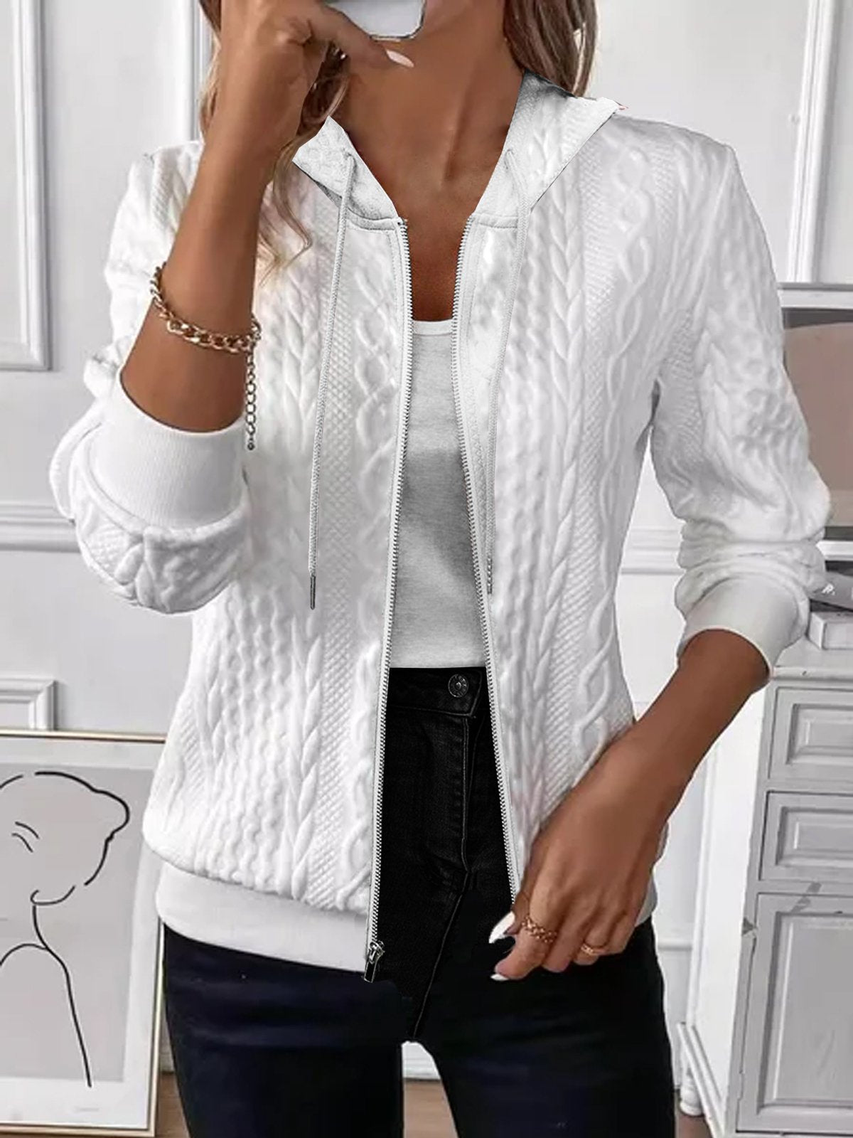 Damen Strickjacke Kapuze Warm Elegant