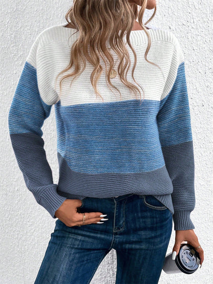 Damen Pullover Streifenmuster Elegantes Design