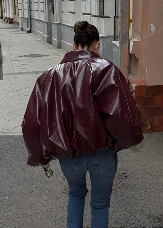Große Glänzende Lederjacke Damen - IdealeKleiden