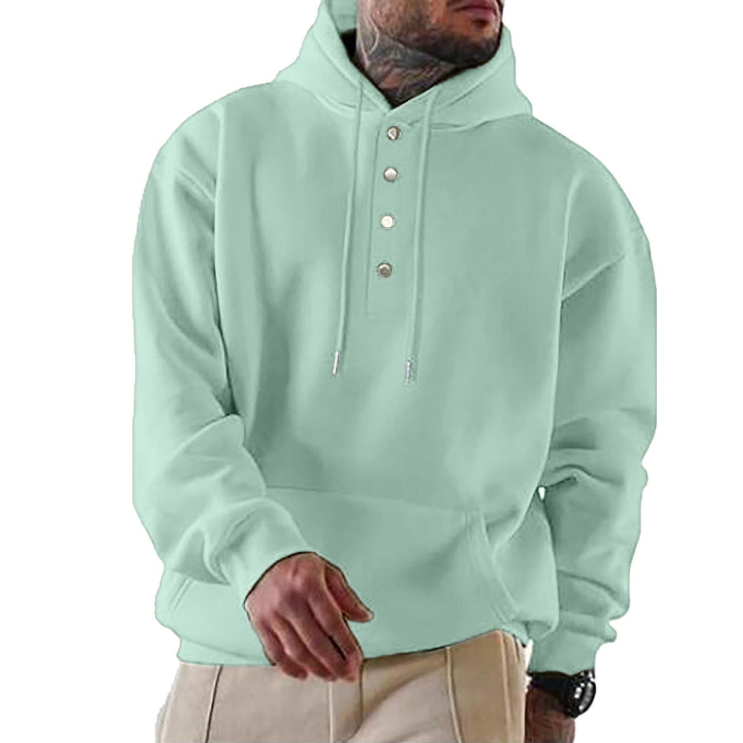 Herren Hoodie Kapuze Trendy Knopfverschluss Praktisch