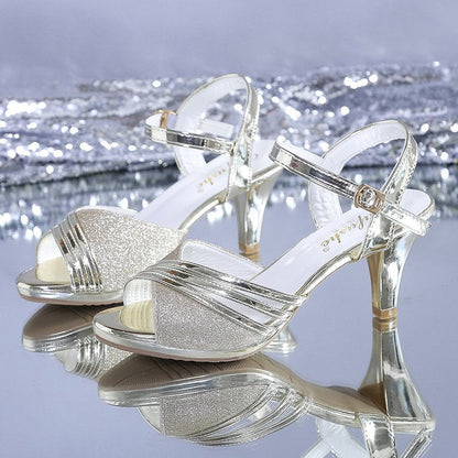 Damen Sandalen High Heel Glitzer Effekt
