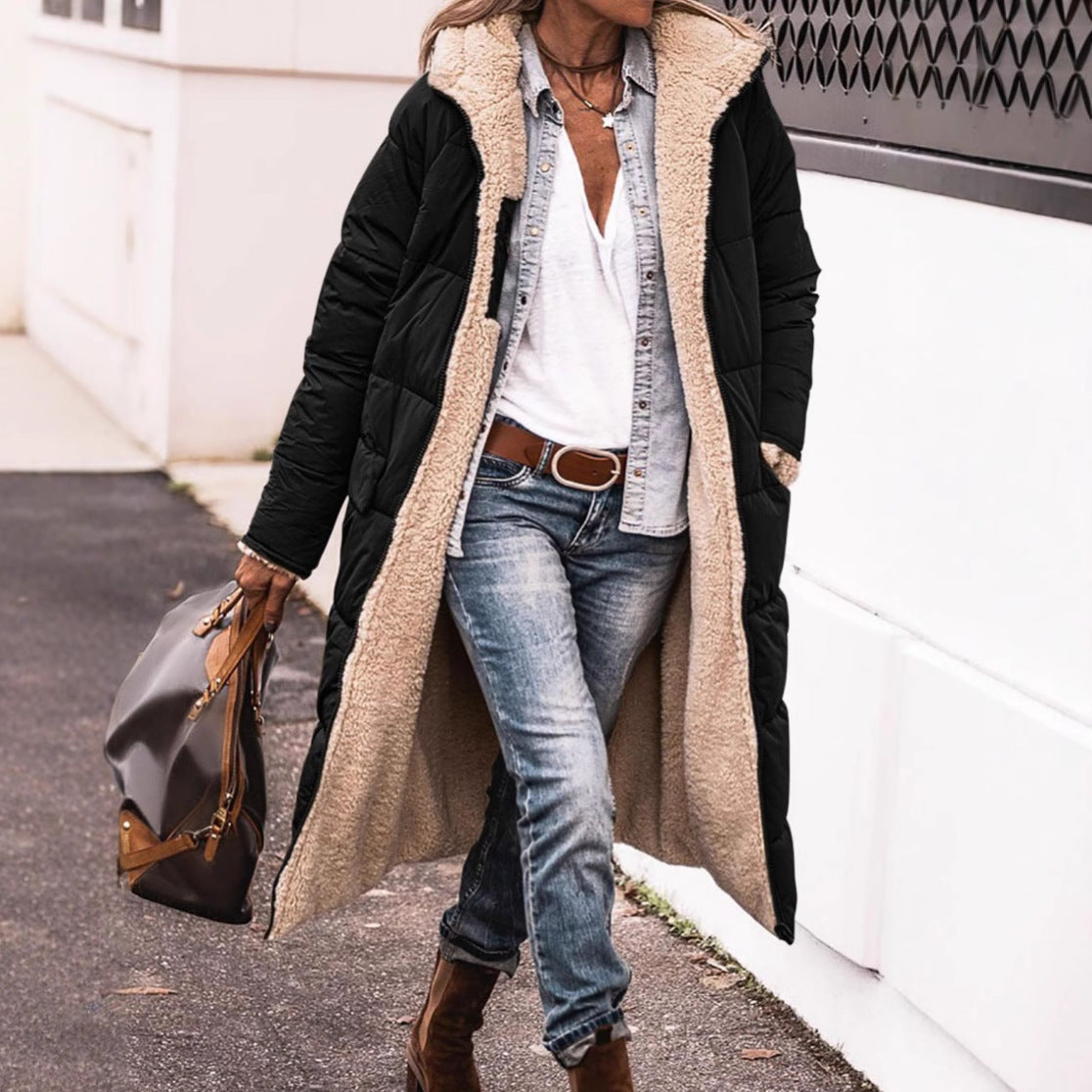 Damen Langjacke Teddyfell Gefüttert Warm - IdealeKleiden
