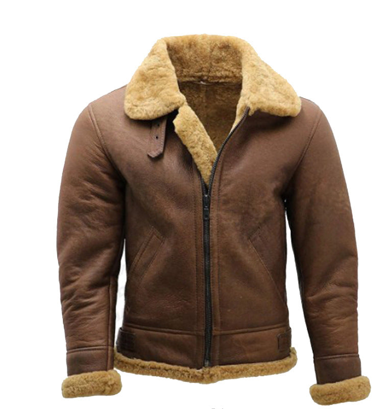Herren Lederjacke Warm Veredelt Mit Kunstfellfutter