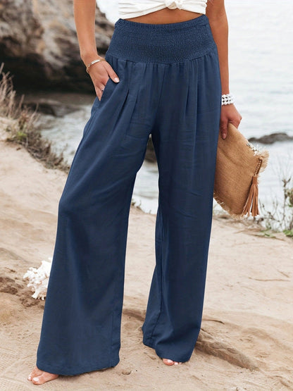 Damen Leinenhose Weit Bequem Faltenrock Effekt