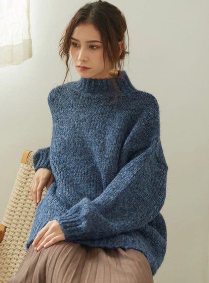 Damen Grobstrick Pullover Bequem Elegant