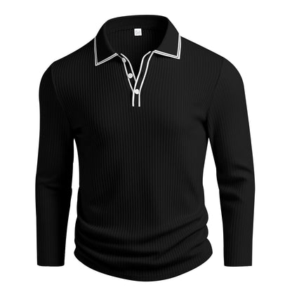 Herren Polohemd Langarm Elegant Struktur