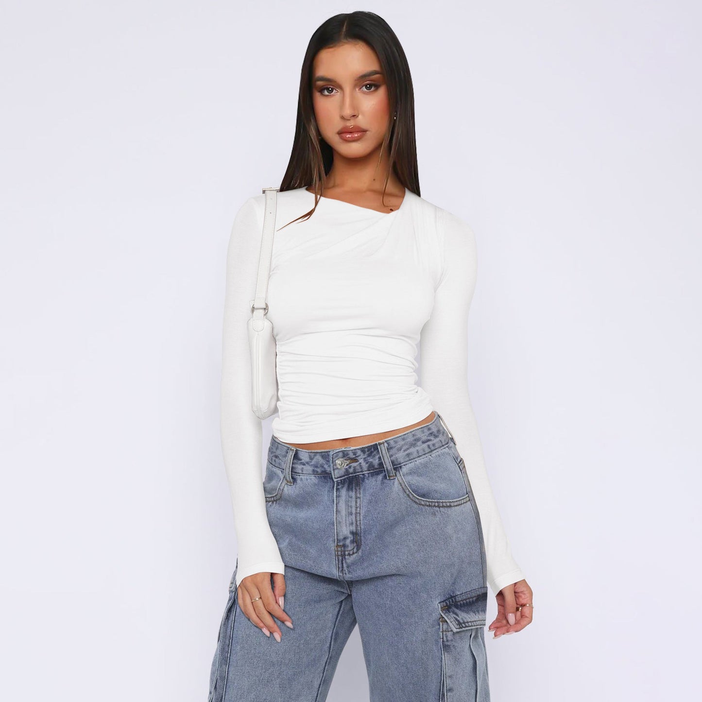 Damen Rippoberteil Asymmetrisch Elegantes Oberteil